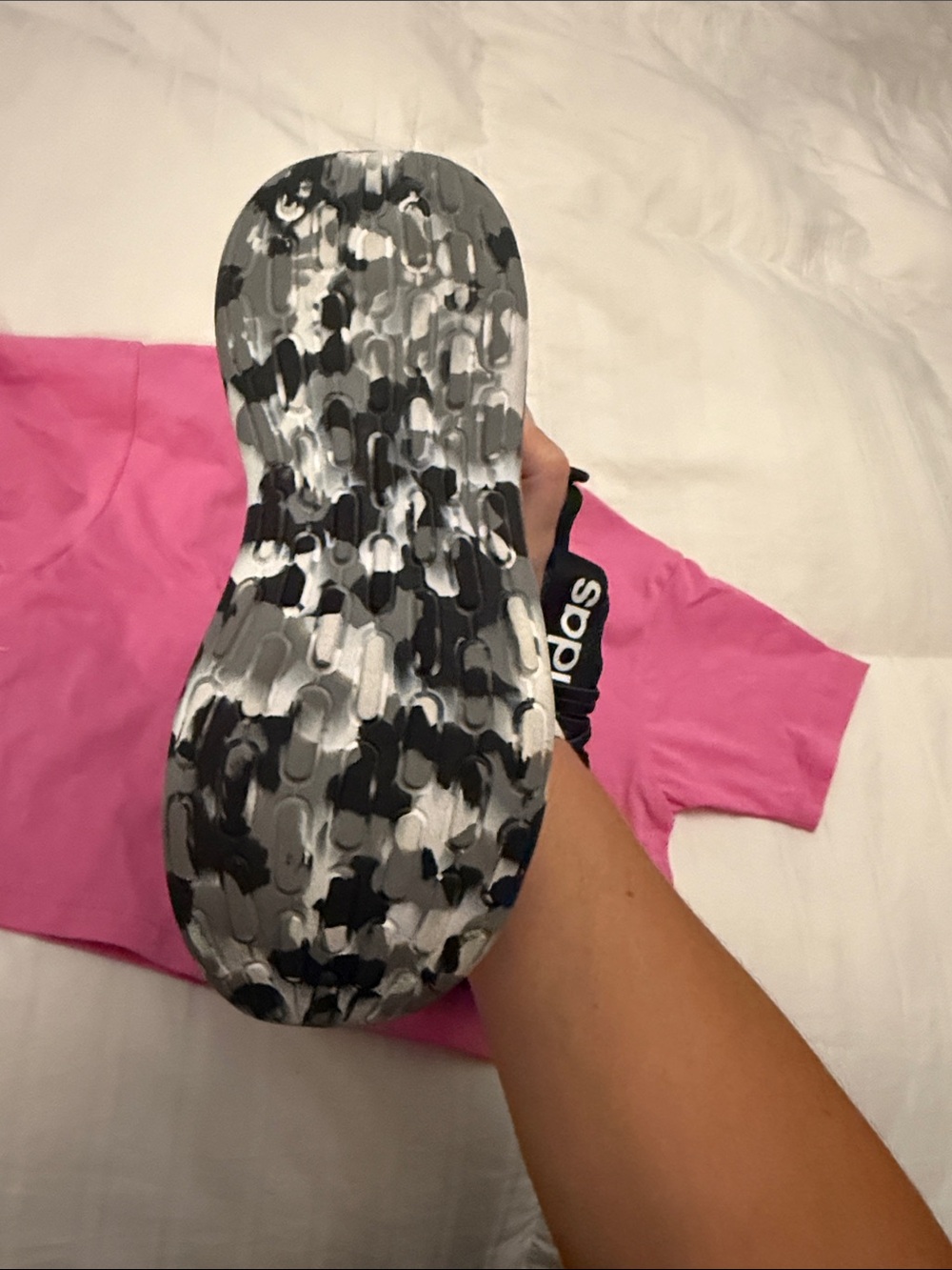 Adidas Kids Black Sneakers with Gray Camouflage Midsole. Size 2 - Picture 3 of 5